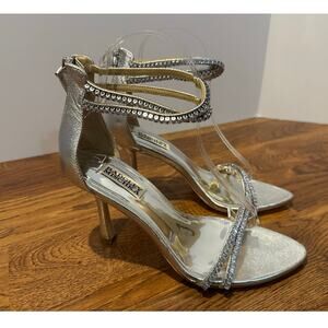 Badgley Mischka Collection Women's Logan Ankle Strap Sandle Sz 8.5 Bling Silver